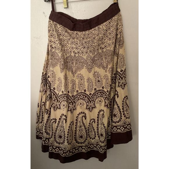 Vintage Bohemian Skirt Beige Brown Studio West Paisley Floral Print Midi Skirt - Picture 6 of 7
